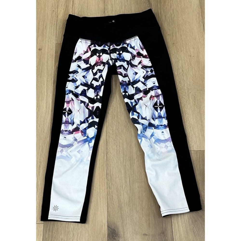 ATHLETA Women's Capri Leggings Stretch Zip Pocket Multicolor Small Colorful